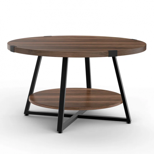 jahaira round coffee table with 2 tier storage shelves