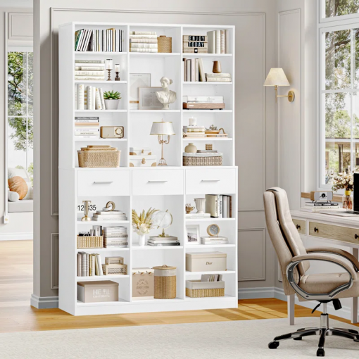 75"h wood storage bookcase with adjustable shelves