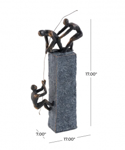 gray polystone people climbing decorative sculpture with bronze detailing, 7
