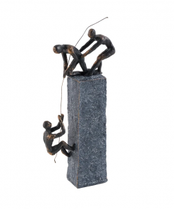 gray polystone people climbing decorative sculpture with bronze detailing, 7