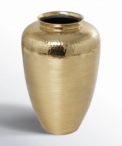 aluminum metal brushed decorative gold vase with hammered top