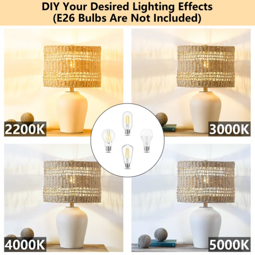 boho style ceramic rattan table lamp for living room/bedroom/entryway console/decorative supplements with rattan accent