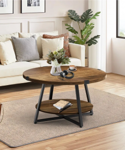 jahaira round coffee table with 2 tier storage shelves