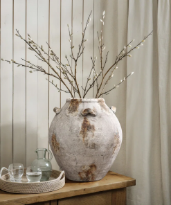 mottled brown and white terracotta 12 inch tall indoor and outdoor jug vase with handles