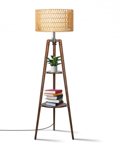 acklins 61" dimmable tripod floor lamp rattan linen dual lampshades, remote bulbs