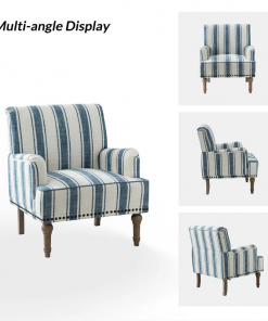 arching armchair with solid wood legs and nailhead trim