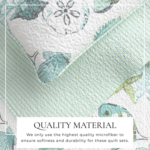 blue / green fish & seashell quilt set with shams