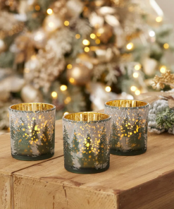frosted pine mercury glass candle holder (set of 3)