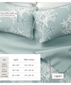 coral / starfish reversible coastal quilt set with shams