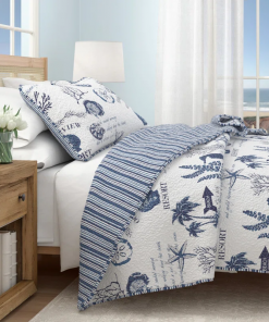 navy / white nautical reversible quilt set with shams