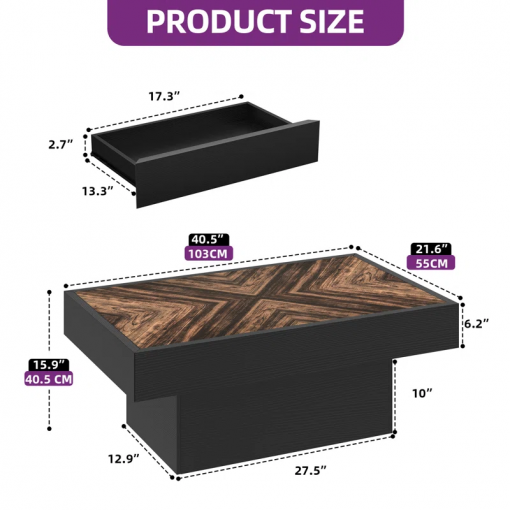 pedestal coffee table with 2 drawers, led coffee table with music sync