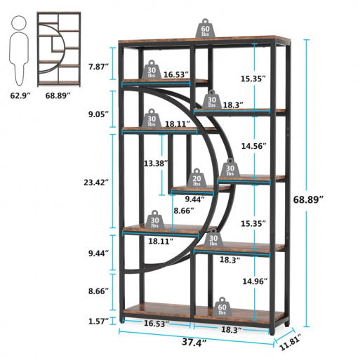 oscer industrial 5 tier etagere bookcase