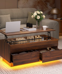 chappa lift top coffee table with multifunctional rgb led lights, hidden compartment and drawers