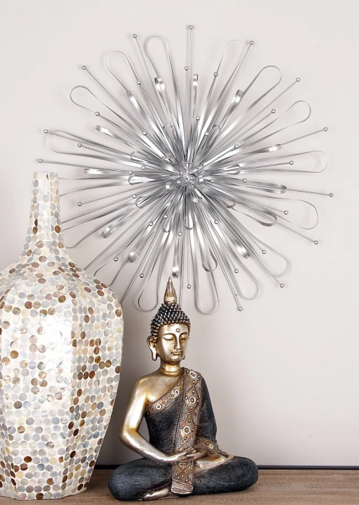 3 piece metal starburst wall decor with orb detailing set