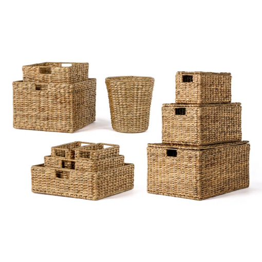 traditional assorted hand woven hyacinth/iron baskets (set of 10)