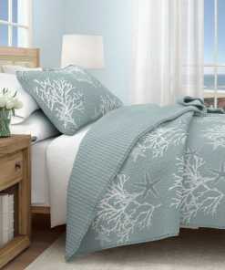 coral / starfish reversible coastal quilt set with shams