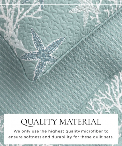 coral / starfish reversible coastal quilt set with shams