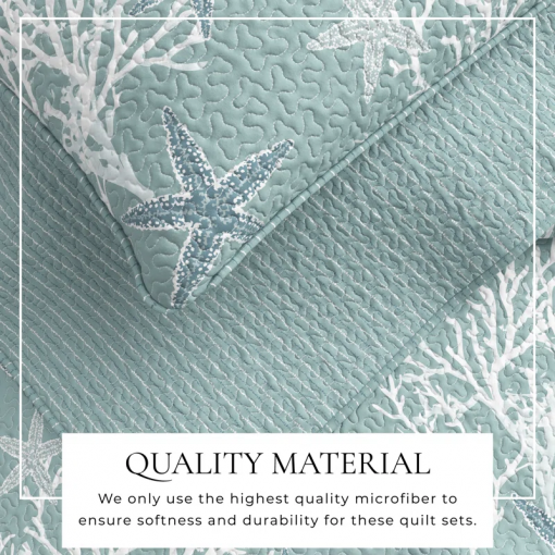 coral / starfish reversible coastal quilt set with shams