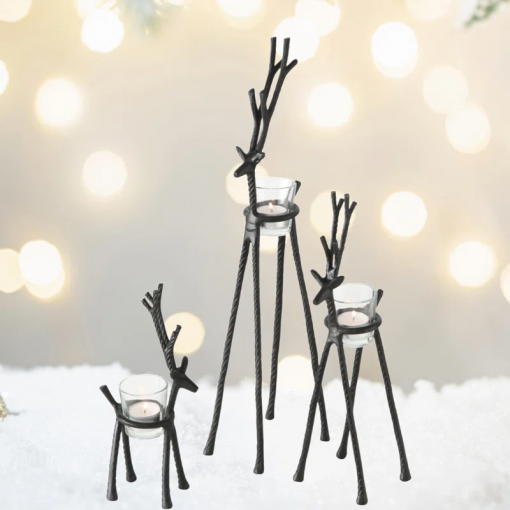 3 piece reindeer votive holder set