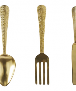 aluminum metal knife, spoon and fork utensils gold wall decor set