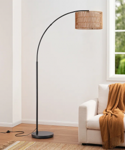 76'' rattan arched dimmable floor lamp with remote control and bulb included