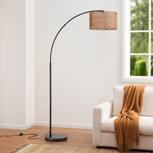 76'' rattan arched dimmable floor lamp with remote control and bulb included