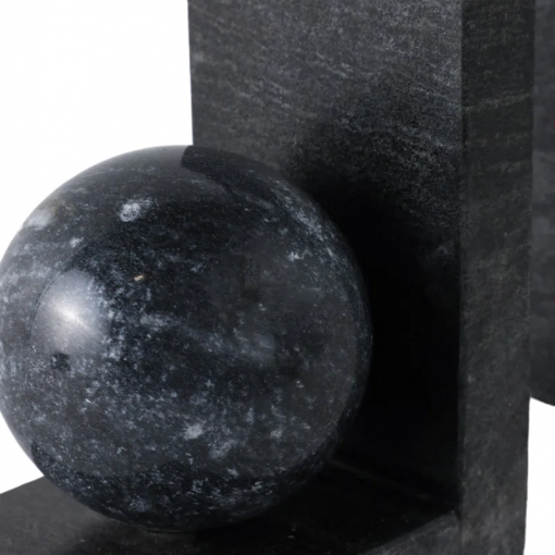 modern bookends in marble with 3" orb detail – decorative book ends for stylish home decor – office display accent for organizing books, bookshelf decor, and shelf decor – 6"