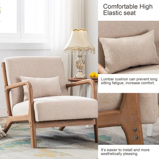 hertford 26" wide mid century upholstered solid wood accent chair with an extra pillow
