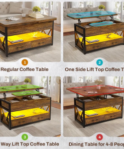 themistocles lift top wheel coffee table with drawers rgb led lights hidden compartment