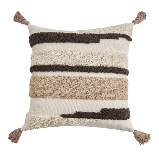 tufted throw pillow cover with handwoven stripes, linen cotton decorative cushion case, 18x18 inch set of 1