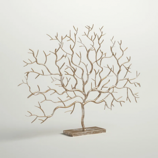silver metal tree decorative sculpture, 32" x 4" x 24"