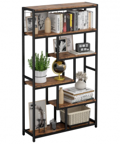 suva bookshelves and bookcases 6 shelf etagere bookcase, industrial open display shelves geometric bookcase with sturdy metal frame
