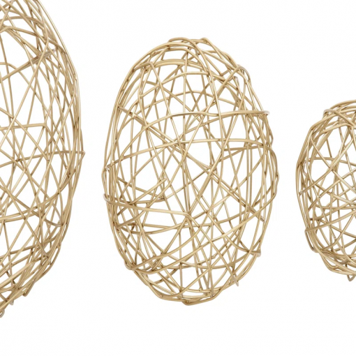 gold metal geometric wire orb decorative sculpture, set of 3 8", 6", 4"d