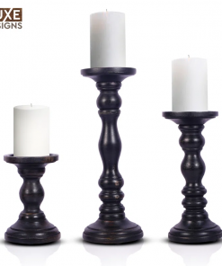 12'' handcrafted mango wood pillar candle holder set – rustic 3 piece set for led candles