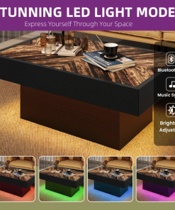 pedestal coffee table with 2 drawers, led coffee table with music sync