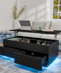 chappa lift top coffee table with multifunctional rgb led lights, hidden compartment and drawers