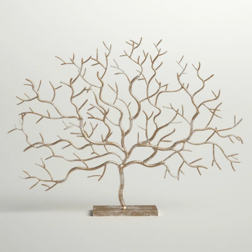silver metal tree decorative sculpture, 32" x 4" x 24"