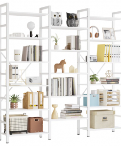 maziah bookcases and bookshelves triple wide 5 tiers industrial bookshelf, large etagere bookshelf open display shelves with metal frame for living room bedroom home office