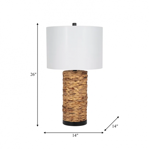 angilia boho woven seagrass table lamp 26" tall rustic accent lamp with linen drum shade natural brown finish for bedroom, living room, or office decor