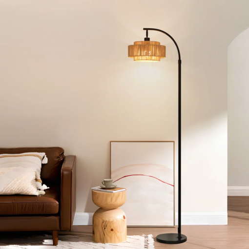 aarzo 69.6'' arched/arc rattan floor lamp with led light and remote control