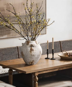 mottled brown and white terracotta 12 inch tall indoor and outdoor jug vase with handles