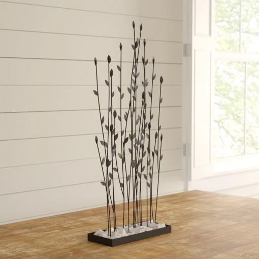 phillipston metal floral decorative black sculpture with loose stones