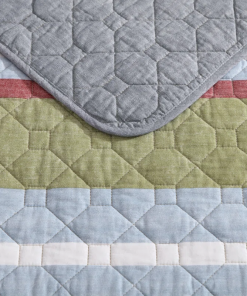 salmon ladder stripe cotton reversible quilt set