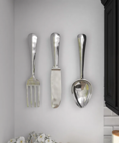 3 pieces aluminum knife, spoon and fork utensils wall decor