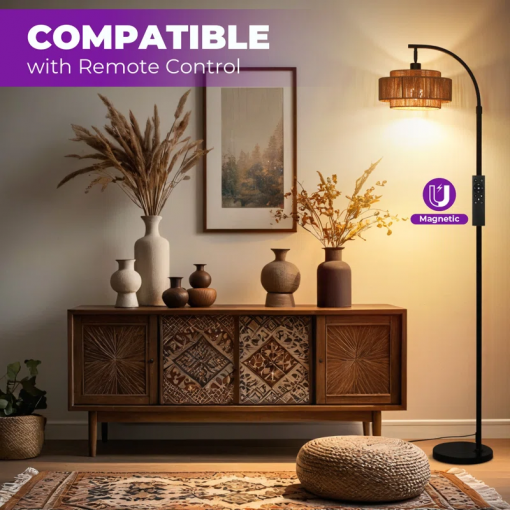 aarzo 69.6'' arched/arc rattan floor lamp with led light and remote control