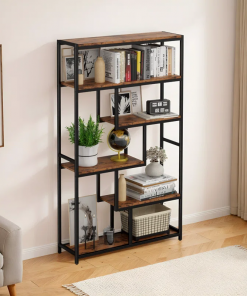 suva bookshelves and bookcases 6 shelf etagere bookcase, industrial open display shelves geometric bookcase with sturdy metal frame