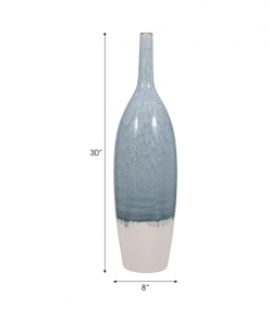 romilly decorative flower vase for home decor – large flower vase for entryway or living room display – tall vase for contemporary or transitional spaces – blue and white