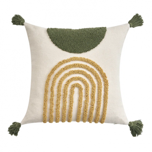 tufted throw pillow cover with handwoven stripes, linen cotton decorative cushion case, 18x18 inch set of 1