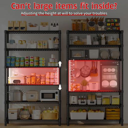 6 tier storage shelves, shelving unit for storage, adjustable kitchen shelves heavy duty pantry shelf