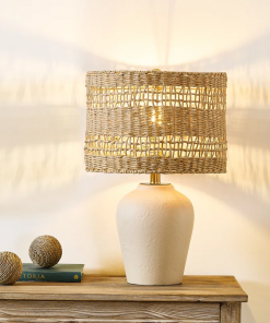 boho style ceramic rattan table lamp for living room/bedroom/entryway console/decorative supplements with rattan accent